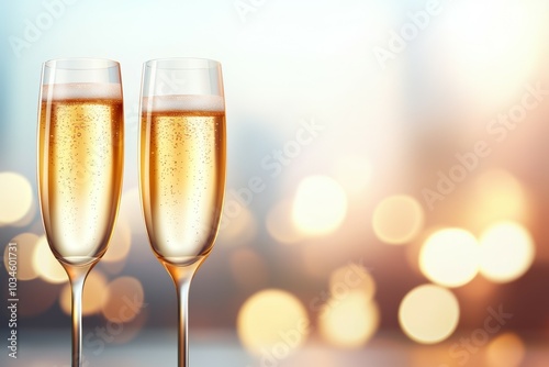 Two champagne flutes with bubbles in them