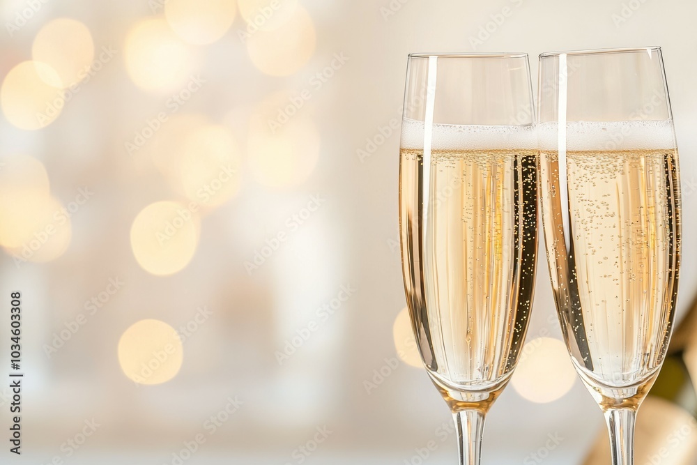 Two champagne glasses filled with bubbly champagne Two champagne glasses filled with bubbly champagne
