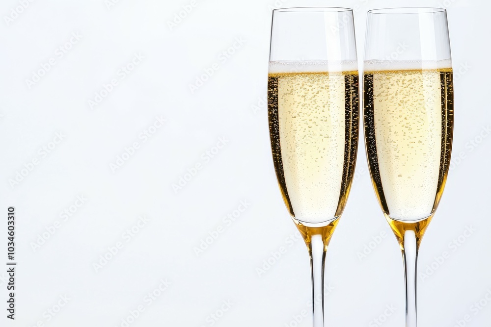 Two champagne glasses filled with sparkling water Two champagne glasses filled with sparkling water