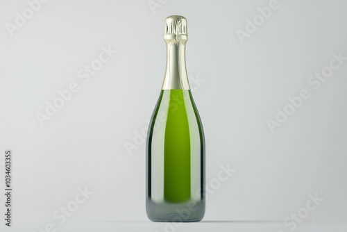 A bottle of champagne is sitting on a white background photo