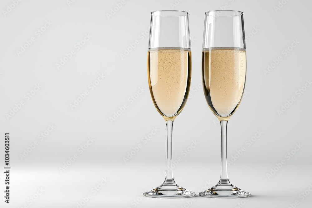 Two champagne glasses are filled with champagne Two champagne glasses are filled with champagne