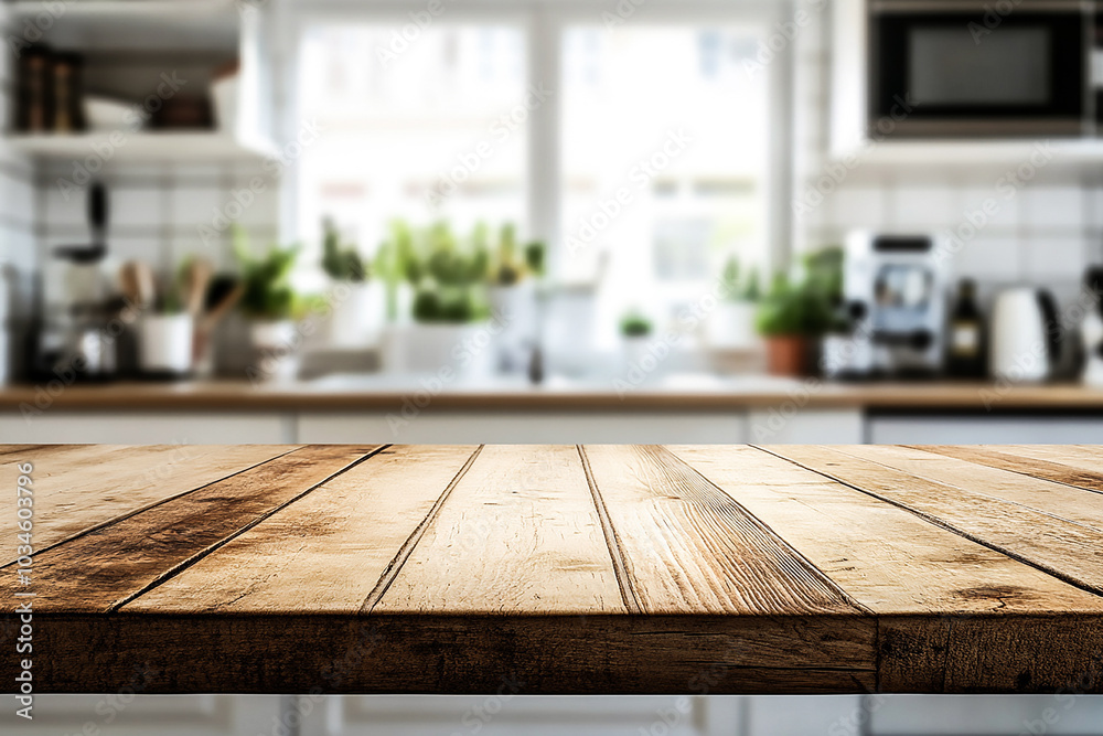 Wood Tabletop with Blurred Kitchen Background – Perfect Mockup for Product Display and Design Layout Wood Tabletop with Blurred Kitchen Background – Perfect Mockup for Product Display and Design Layout