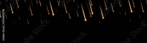 Meteor rain, shooting stars background. Bright, streaking magic lights falling from the sky. Dynamic space backdrop with fiery comets