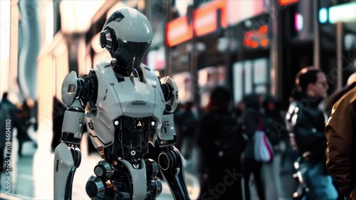 Wallpaper Mural Robot android in the city street among people. Artificial intelligence technology concept. Hi-tech of the future Torontodigital.ca