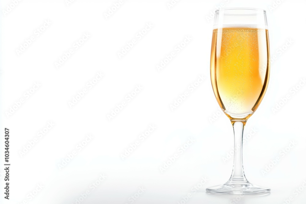A glass of champagne is sitting on a white background A glass of champagne is sitting on a white background