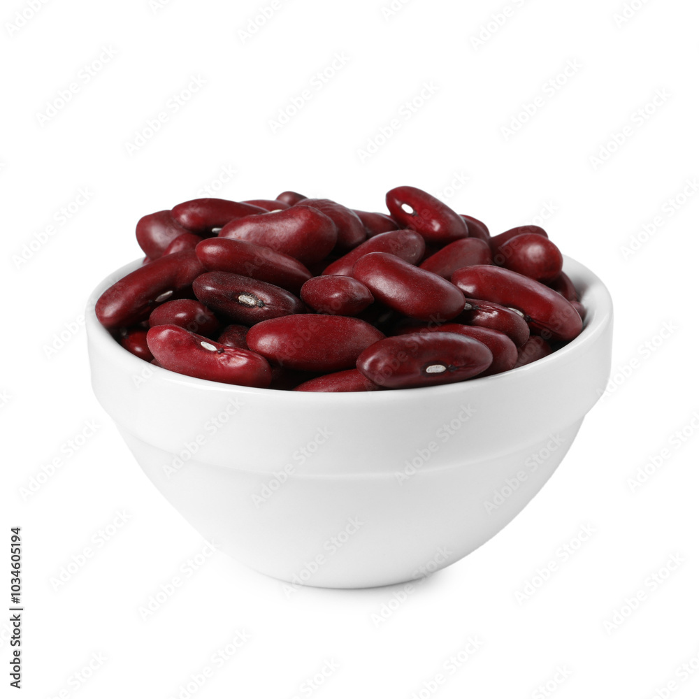 Dried red beans in bowl isolated on white