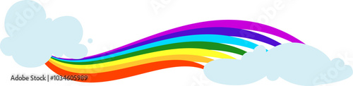 Rainbow curve. Summer miracle symbol. Sky clouds