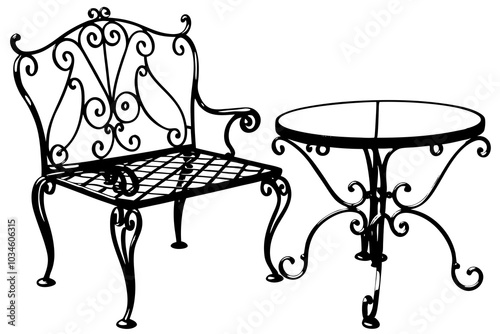 Wrought iron furniture vector art illustration