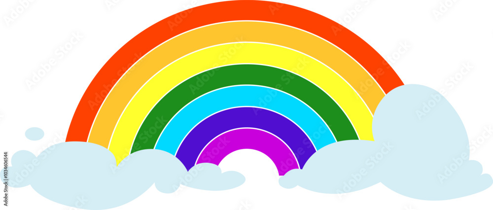 Obraz premium Stylized rainbow in sky clouds. Childish colorful icon