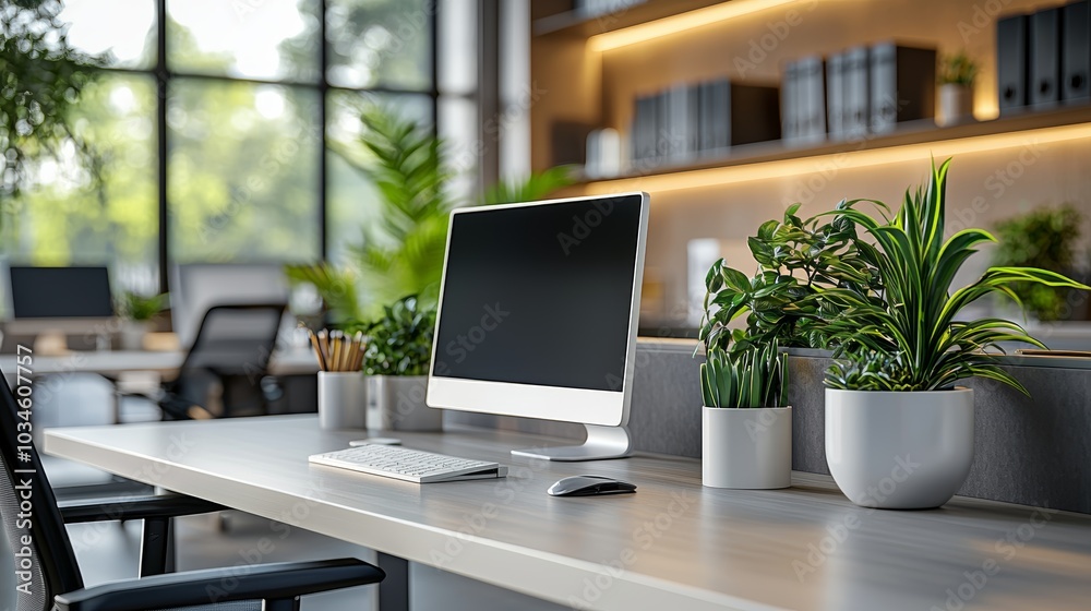 Modern Ergonomic Desk in Stylish Office Environment Modern Ergonomic Desk in Stylish Office Environment