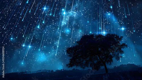 sky with stars,  Majestic Meteor Shower Illuminating the Night Sky Creating a Spectacular Celestial Display photo