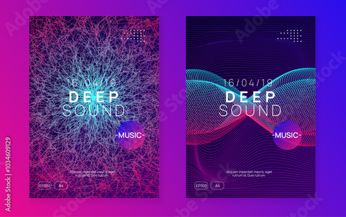 Dj Poster. Electronic Disco Illustration. Festival Cover. Music Trance Template. Dance Design. Violet Sound Flyer. Blue Techno Banner. Pink Dj Poster