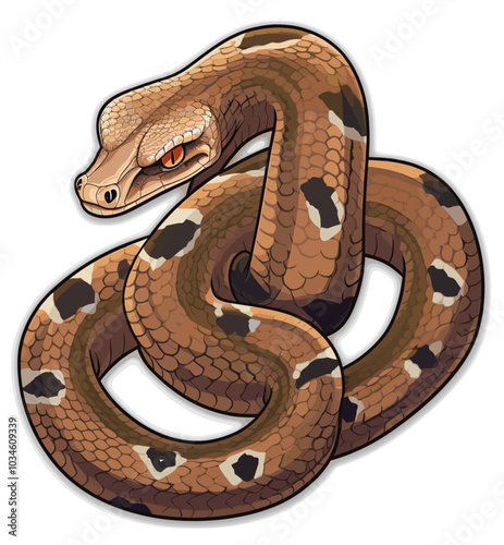 Cartoon sticker of a Copperhead snake over transparent background