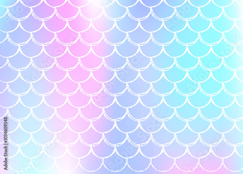 Holographic scale background with gradient mermaid. Bright color transitions. Fish tail banner and invitation. Underwater and sea pattern for girlie party. Futuristic backdrop with holographic scale.