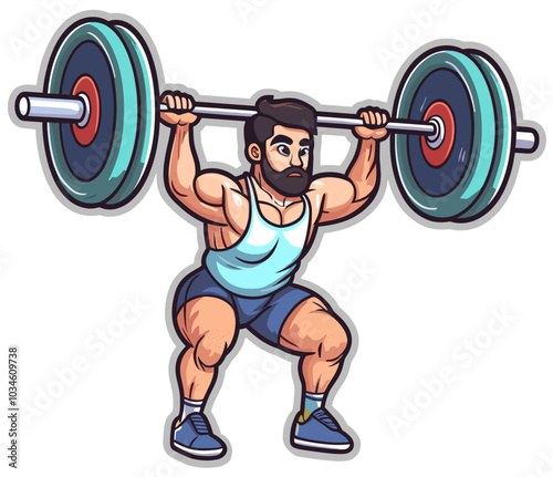 Professional weightlifter cartoon sticker illustration