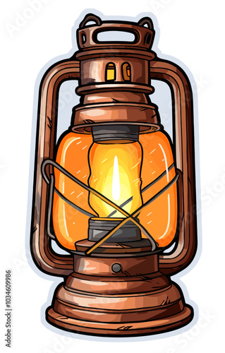 Vintage lantern cartoon sticker on transparent background