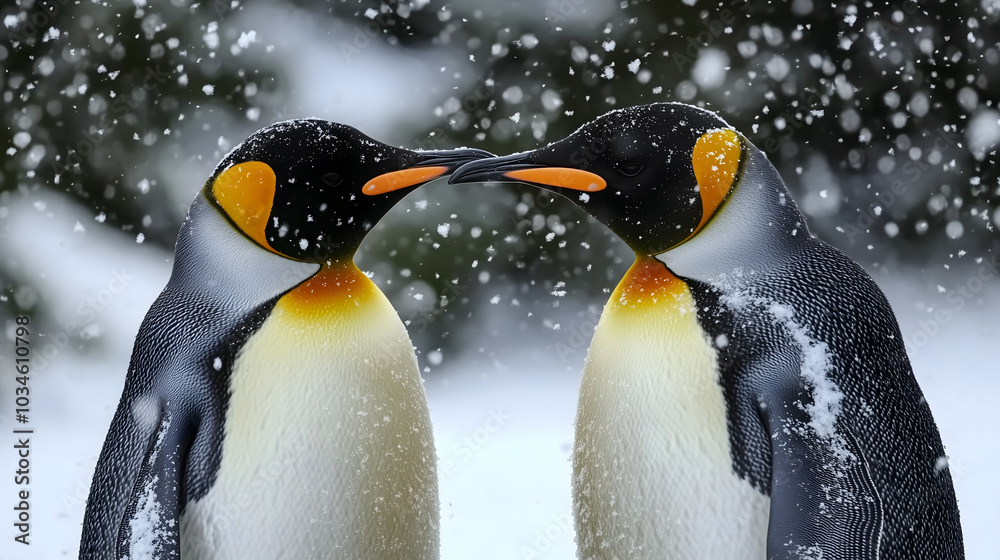 Obraz premium Penguins Standing in Snowy Landscape
