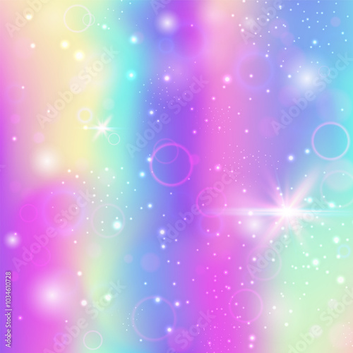 Fairy Background. Pink Rainbow Gradient. Magic Invitation. Holographic Girlish Effect. Purple Cosmic Pattern. Blue Fantasy Hologram. Girl Texture. Stars Fairy Background.