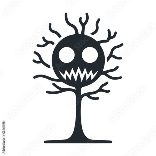 halloween black silhouette death creepy tree vector icon design