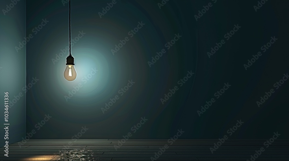 Dark empty room with single flickering light bulb casting long shadows, emphasizing absence of power and eerie atmosphere, minimalist setting with focus on light bulb's glow. Dark empty room with single flickering light bulb casting long shadows, emphasizing absence of power and eerie atmosphere, minimalist setting with focus on light bulb's glow.