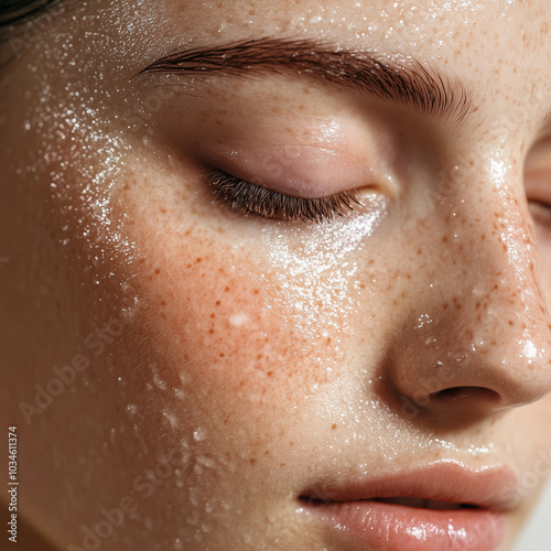 Beautiful youthful skin covered with water drops