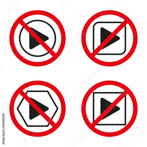 Free Download Prohibited play icons. Red circle play buttons. Stop multimedia symbols. Vector no action signs. - GFXLoad