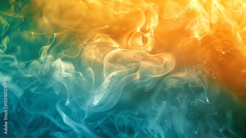 abstract background with swirling smoke and water in yellow, blue green and white colors