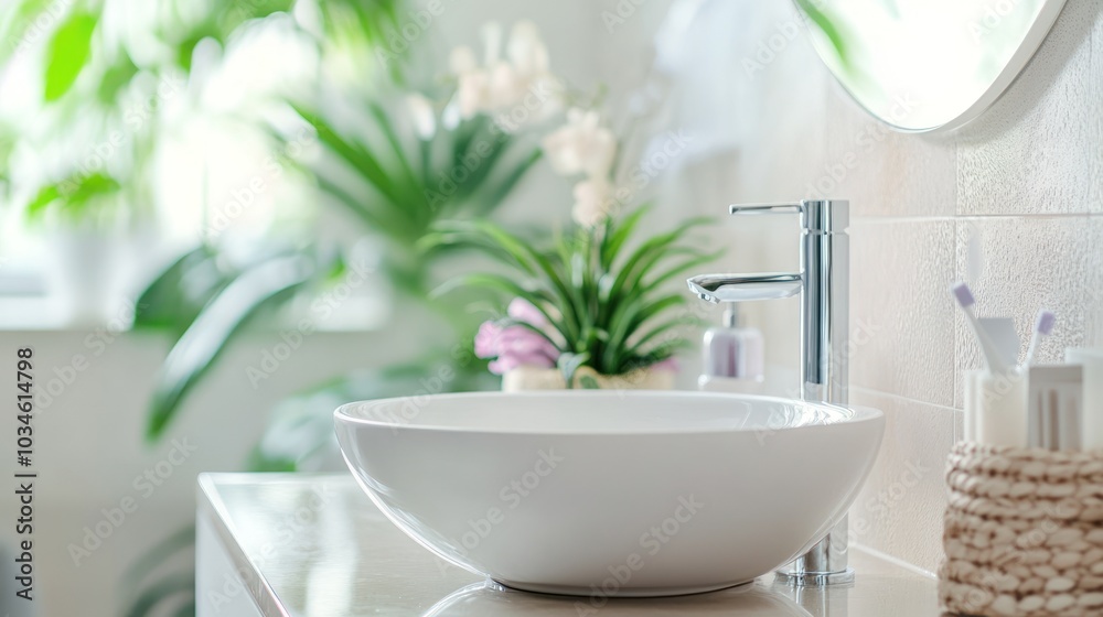 Modern Bathroom Sink with Chrome Faucet