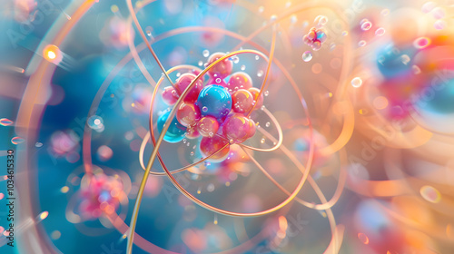 Visualization of an Atomic Structure with Vibrant Colors and Intricate Details