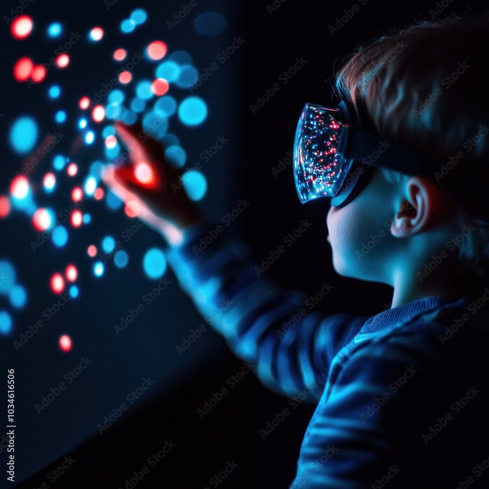 Fototapeta premium Exploring the fascinating world of light and technology through a child's perspective