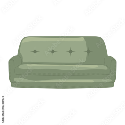Classic sofa with tufted backrest on white background, Vector