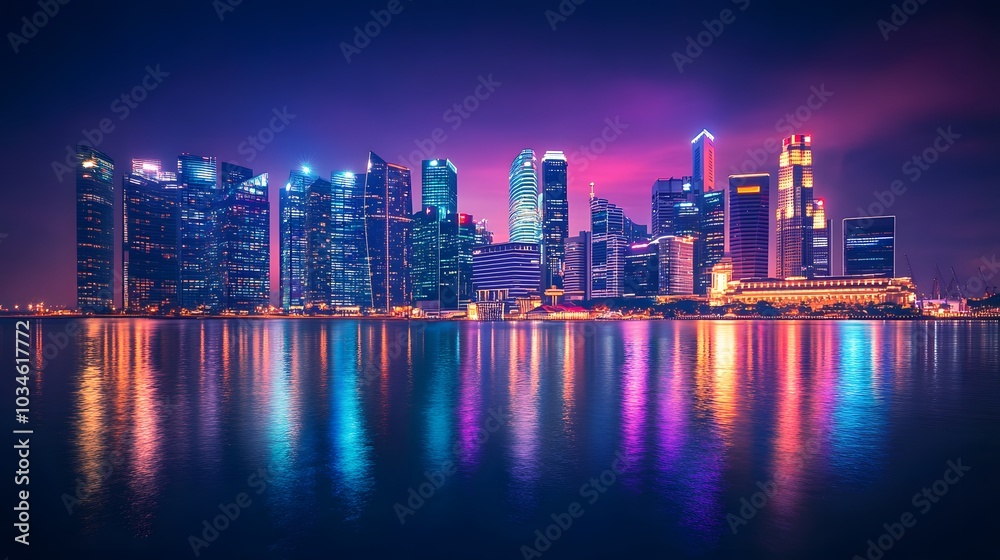 Fototapeta premium 134. A vibrant city skyline with lights and an unoccupied area for a product