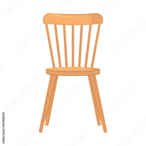 Wooden dining chair with spindle backrest on white background, Vector