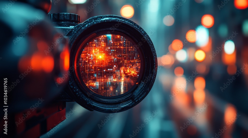 The close-up of a camera lens highlights colorful reflections of city lights amidst a rainy atmosphere, creating a captivating urban vibe after dark. The close-up of a camera lens highlights colorful reflections of city lights amidst a rainy atmosphere, creating a captivating urban vibe after dark.