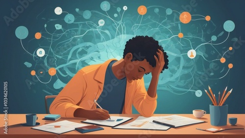 Mental health disorder problem, 2d illustration 