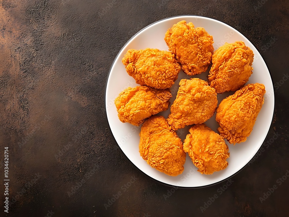 Crispy Fried Chicken Pieces On White Plate