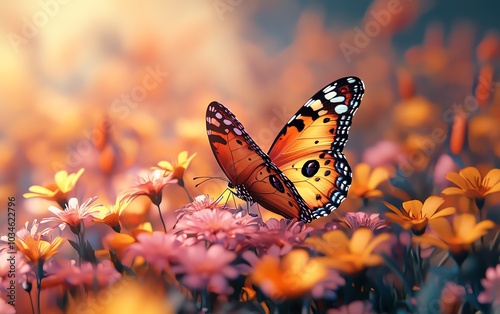 Colorful butterfly on a flower background