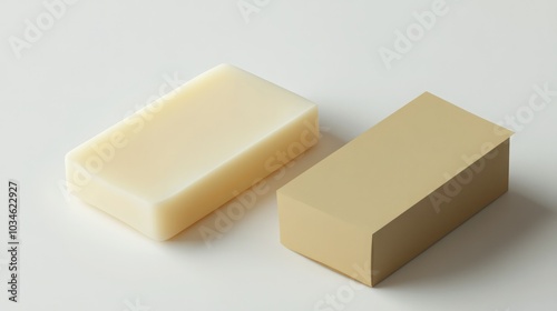 Two blocks of natural soap on a minimalist background