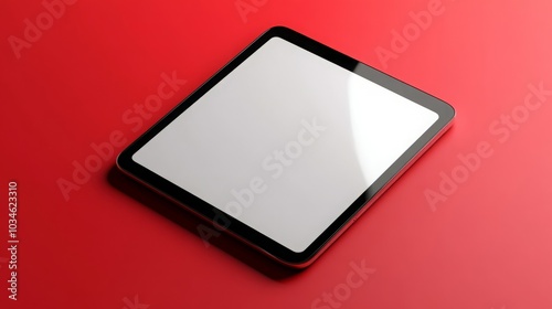 A blank tablet mockup on a vibrant red background, emphasizing modern technology.