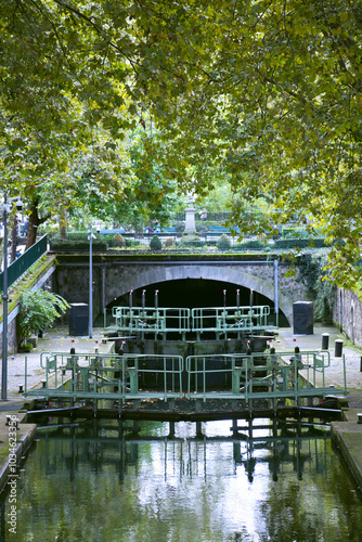 Paris,France - October 8, 2024: Locks at Canal Saint-Martin in Paris, France
