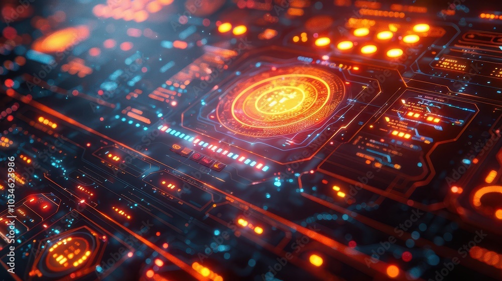 Futuristic interface, vibrant colors, digital graphics, tech devices, modern Futuristic interface, vibrant colors, digital graphics, tech devices, modern