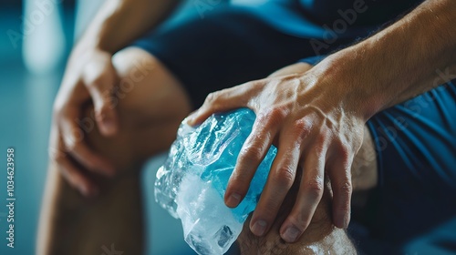 Closeup of Man Holding Ice Pack on Injured Knee