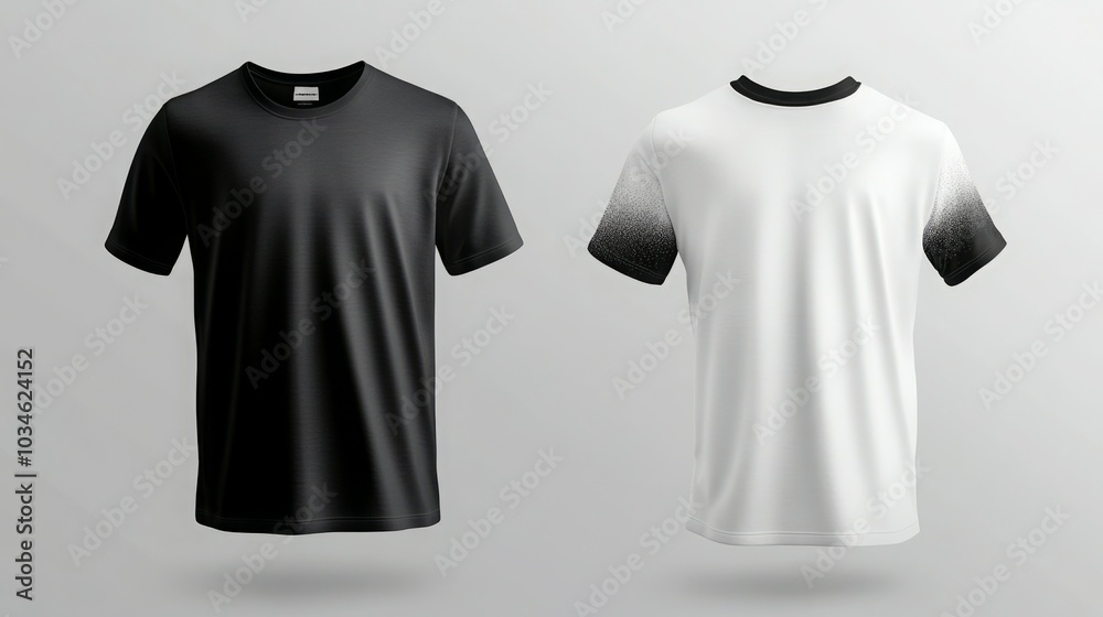 Two t-shirts on a white background with black and white mockup design
