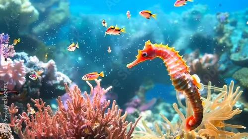 Tiny seahorse blending with coral reef, Video