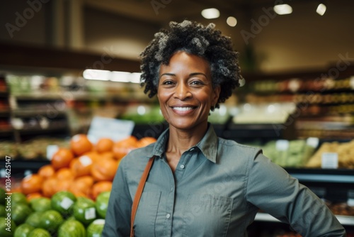 Portrait of a middle aged African American worker in grocery store