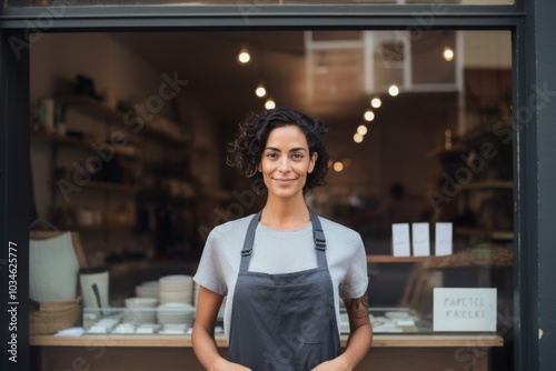 Fototapeta Naklejka Na Ścianę i Meble -  Portrait of a female small business owner in front of her store