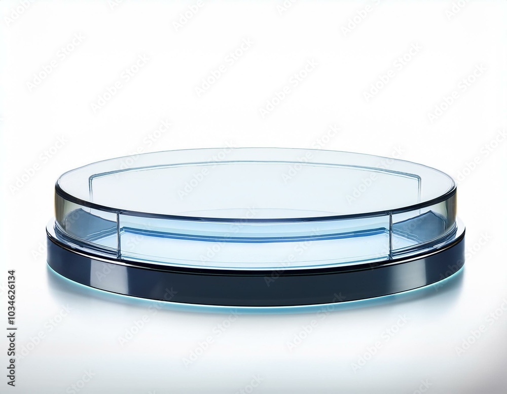 Clear glass platform with a black base