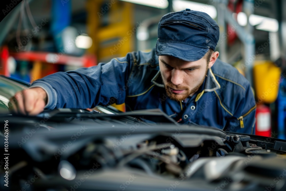 Professional mechanic working on car in auto repair shop Professional mechanic working on car in auto repair shop