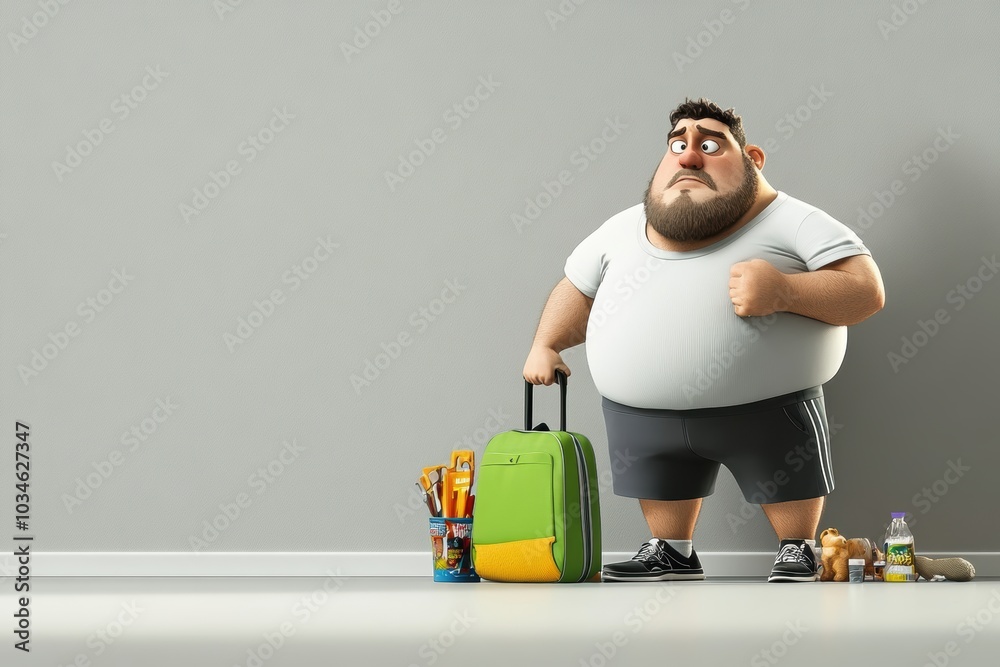 Adult Male with Luggage in Casual Setting Adult Male with Luggage in Casual Setting