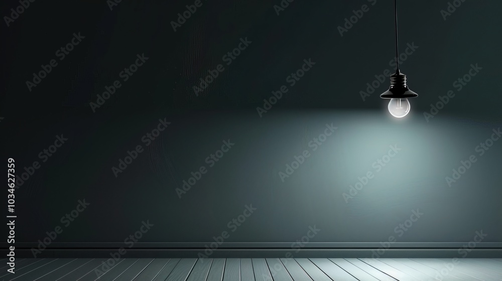 Dark empty room with single flickering light bulb casting long shadows, emphasizing absence of power and eerie atmosphere, minimalist setting with focus on light bulb's glow. Dark empty room with single flickering light bulb casting long shadows, emphasizing absence of power and eerie atmosphere, minimalist setting with focus on light bulb's glow.